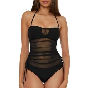 NEW BECCA bandeau tankini pull on swimsuit top in black